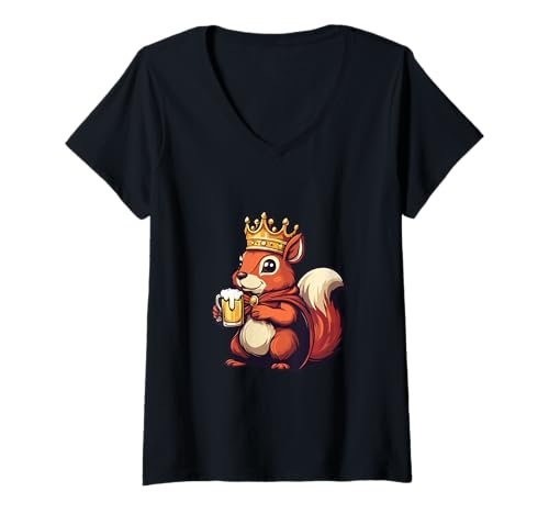 Damen Lustiges Eichhörnchen mit Bier T-Shirt mit V-Ausschnitt Damen Lustiges Eichhörnchen mit Bier T-Shirt mit V-Ausschnitt von Animal Birthday Fun Mood