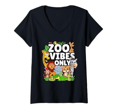 Damen Zoo Vibes Only Zoo Party EIN Tag im Zoo Safari Zoo Animal T-Shirt mit V-Ausschnitt von Animal Costume Shirts Theme Parties