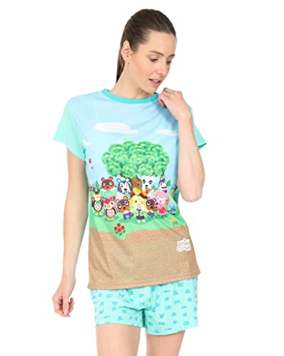 Damen Pyjama mit Tiermotiv, kurz, Gr. 46-48, Weiß von Animal Crossing