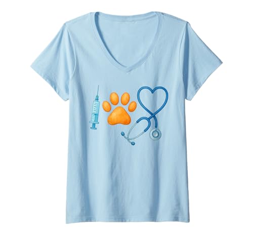 Damen Aquarell Tierarzt-Stethoskop Herzpfote süßer Tierarzt T-Shirt mit V-Ausschnitt Damen Aquarell Tierarzt-Stethoskop Herzpfote süßer Tierarzt T-Shirt mit V-Ausschnitt von Animal Doctor Design Pet Care Veterinarian Design