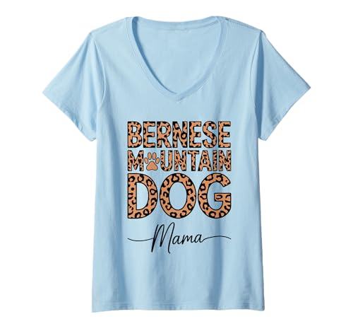 Damen Leopardenmuster Bernese Mountain Dog Mama Berner T-Shirt mit V-Ausschnitt von Animal Dog Lover Gifts