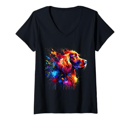 Damen Splash Art Irish Setter T-Shirt mit V-Ausschnitt von Animal Dog Lover Gifts