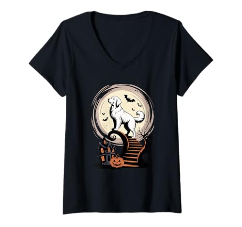 Damen Spooky Halloween Mond Golden Retriever GR Dog Goldie T-Shirt mit V-Ausschnitt Damen Spooky Halloween Mond Golden Retriever GR Dog Goldie T-Shirt mit V-Ausschnitt von Animal Dog Lover Gifts