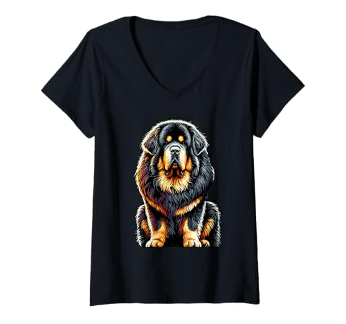 Damen Tibetan Mastiff T-Shirt mit V-Ausschnitt Damen Tibetan Mastiff T-Shirt mit V-Ausschnitt von Animal Dog Lover Gifts