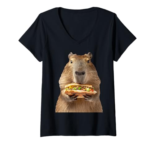 Damen Capybara Döner T-Shirt mit V-Ausschnitt von Animal Doner Design