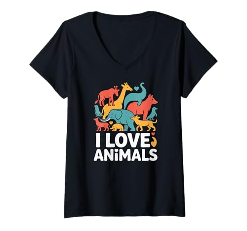 Damen I Love Animals Wildlife Wertschätzung T-Shirt mit V-Ausschnitt Damen I Love Animals Wildlife Wertschätzung T-Shirt mit V-Ausschnitt von Animal Enthusiast Wildlife Conservation