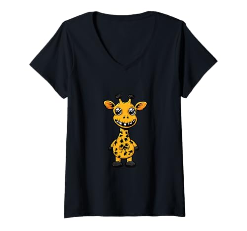 Damen Lustiger Halloween-Giraffen-Zombie-Comic T-Shirt mit V-Ausschnitt Damen Lustiger Halloween-Giraffen-Zombie-Comic T-Shirt mit V-Ausschnitt von Animal Halloween Party Mood