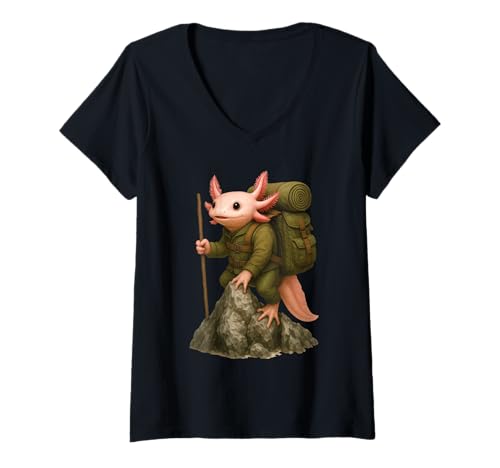 Damen Axolotl Wandern T-Shirt mit V-Ausschnitt von Animal Hiking