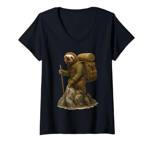 Damen Faultier Wandern T-Shirt mit V-Ausschnitt Damen Faultier Wandern T-Shirt mit V-Ausschnitt von Animal Hiking