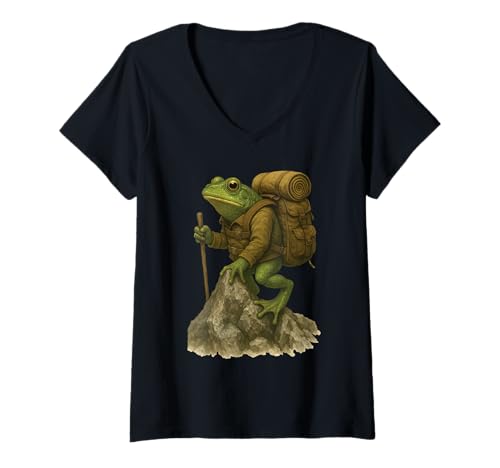Damen Frosch Wandern T-Shirt mit V-Ausschnitt Damen Frosch Wandern T-Shirt mit V-Ausschnitt von Animal Hiking
