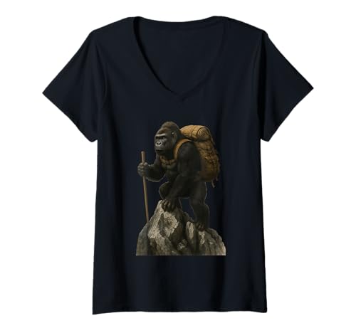 Damen Gorilla Wandern T-Shirt mit V-Ausschnitt Damen Gorilla Wandern T-Shirt mit V-Ausschnitt von Animal Hiking