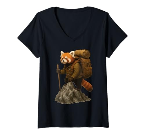 Damen Roter Panda Wandern T-Shirt mit V-Ausschnitt Damen Roter Panda Wandern T-Shirt mit V-Ausschnitt von Animal Hiking