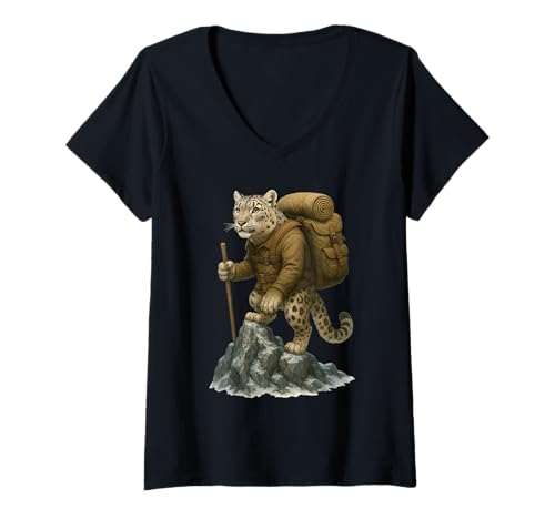 Damen Schneeleopard Wandern T-Shirt mit V-Ausschnitt Damen Schneeleopard Wandern T-Shirt mit V-Ausschnitt von Animal Hiking