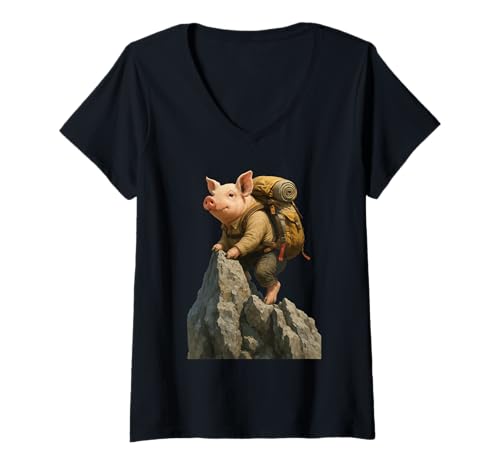 Damen Schwein Wandern T-Shirt mit V-Ausschnitt Damen Schwein Wandern T-Shirt mit V-Ausschnitt von Animal Hiking