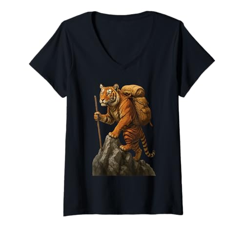 Damen Tiger Wandern T-Shirt mit V-Ausschnitt von Animal Hiking