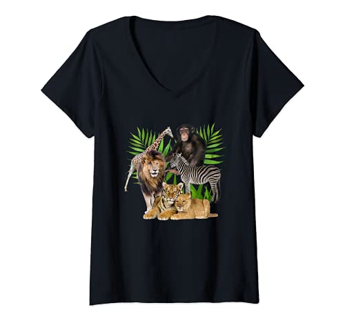 Damen Tierwelt im Dschungel T-Shirt mit V-Ausschnitt Damen Tierwelt im Dschungel T-Shirt mit V-Ausschnitt von Animal Jungle