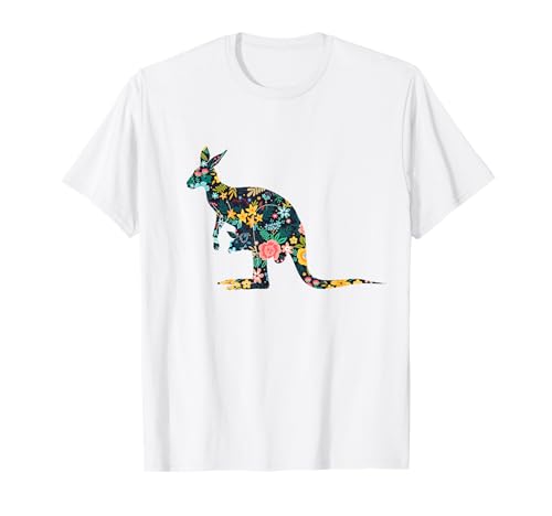 Floral Kangaroo Silhouette Damen Mädchen Grafik Känguru T-Shirt von Animal Kangaroo Floral Silhouette Kangaroo Lover