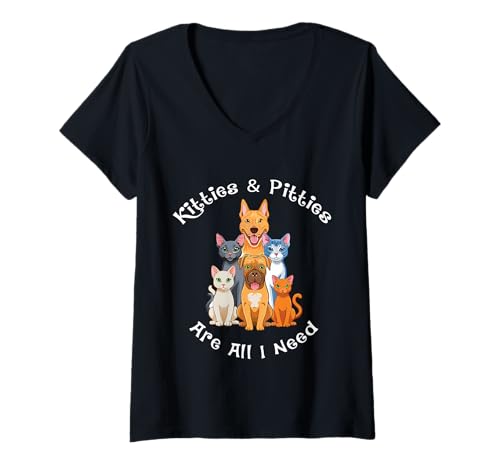 Damen Kitties and Pitties Are All I Need Pitbulls Cats Kitten T-Shirt mit V-Ausschnitt von Animal Love Store