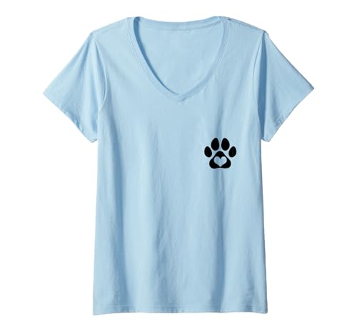 Damen Hundepfoten-Herz, Tierliebhaber, Katze, Tierarzt, Tech, niedlich T-Shirt mit V-Ausschnitt von Animal Lover Apparel & Gifts