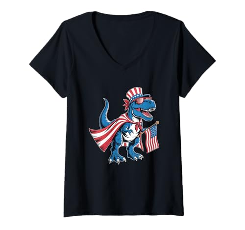Damen Dinosaurier T-Rex Unabhängigkeitstag 4. Juli Tierliebhaber T-Shirt mit V-Ausschnitt Damen Dinosaurier T-Rex Unabhängigkeitstag 4. Juli Tierliebhaber T-Shirt mit V-Ausschnitt von Animal Lover July 4th Pet Pride