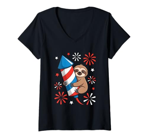 Damen Kawaii Faultier Unabhängigkeitstag 4. Juli Tierliebhaber T-Shirt mit V-Ausschnitt Damen Kawaii Faultier Unabhängigkeitstag 4. Juli Tierliebhaber T-Shirt mit V-Ausschnitt von Animal Lover July 4th Pet Pride