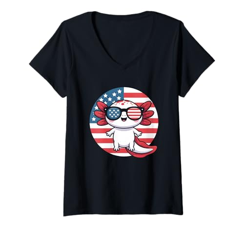Damen Niedlicher Axolotl Unabhängigkeitstag 4. Juli Tierliebhaber T-Shirt mit V-Ausschnitt Damen Niedlicher Axolotl Unabhängigkeitstag 4. Juli Tierliebhaber T-Shirt mit V-Ausschnitt von Animal Lover July 4th Pet Pride