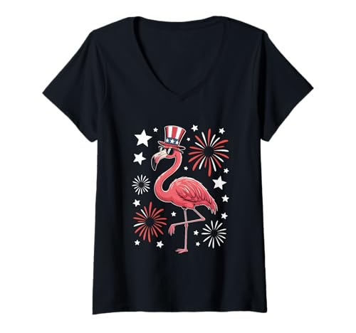 Damen Niedlicher Flamingo Unabhängigkeitstag 4. Juli Tierliebhaber T-Shirt mit V-Ausschnitt Damen Niedlicher Flamingo Unabhängigkeitstag 4. Juli Tierliebhaber T-Shirt mit V-Ausschnitt von Animal Lover July 4th Pet Pride