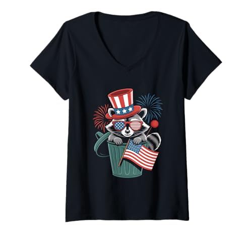 Damen Trash Waschbär Unabhängigkeitstag 4. Juli Tierliebhaber T-Shirt mit V-Ausschnitt Damen Trash Waschbär Unabhängigkeitstag 4. Juli Tierliebhaber T-Shirt mit V-Ausschnitt von Animal Lover July 4th Pet Pride