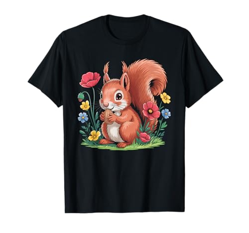 Niedliches Eichhörnchen mit Blumen I Kids Kawaii Eichhörnchen Nager T-Shirt Niedliches Eichhörnchen mit Blumen I Kids Kawaii Eichhörnchen Nager T-Shirt von Animal Lover Squirrel Art I Cartoon Squirrel