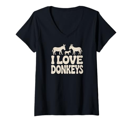 Damen I Love Donkeys Family Humor Animal Zitat T-Shirt mit V-Ausschnitt Damen I Love Donkeys Family Humor Animal Zitat T-Shirt mit V-Ausschnitt von Animal Lovers Nature Wildlife Donkeys Fun