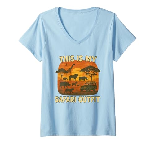 Damen This is My Safari Outfit Shirt Cool African Safari Lovers T-Shirt mit V-Ausschnitt Damen This is My Safari Outfit Shirt Cool African Safari Lovers T-Shirt mit V-Ausschnitt von Animal Lovers Safari Explorers Wild Tracks Apparel