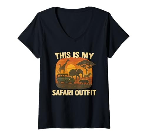 Damen This is My Safari Outfit Shirt Cool African Safari Lovers T-Shirt mit V-Ausschnitt Damen This is My Safari Outfit Shirt Cool African Safari Lovers T-Shirt mit V-Ausschnitt von Animal Lovers Safari Explorers Wild Tracks Apparel
