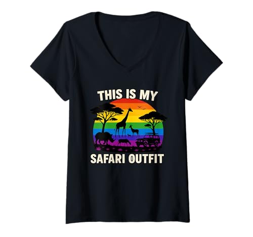 Damen This is My Safari LGBTQ Shirt Cool African Safari Lovers T-Shirt mit V-Ausschnitt Damen This is My Safari LGBTQ Shirt Cool African Safari Lovers T-Shirt mit V-Ausschnitt von Animal Lovers Safari Explorers Wild Tracks LGBTQ