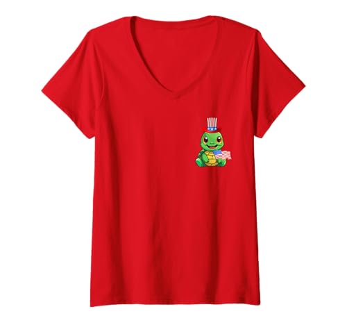 Damen Klassisches American Turtle Logo im Taschenformat T-Shirt mit V-Ausschnitt Damen Klassisches American Turtle Logo im Taschenformat T-Shirt mit V-Ausschnitt von Animal Pocket Design