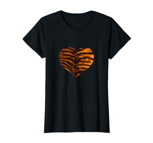 Damen Tiger Muster Herz Streifen Fell Muster Herzen T-Shirt von Animal Print Kleidung & Geschenkideen