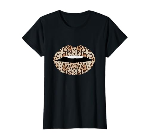 Damen Gepard Muster Lippen T Shirt Leoparden Fell Muster Kuss Mund T-Shirt von Animal Print T Shirts & Geschenkideen