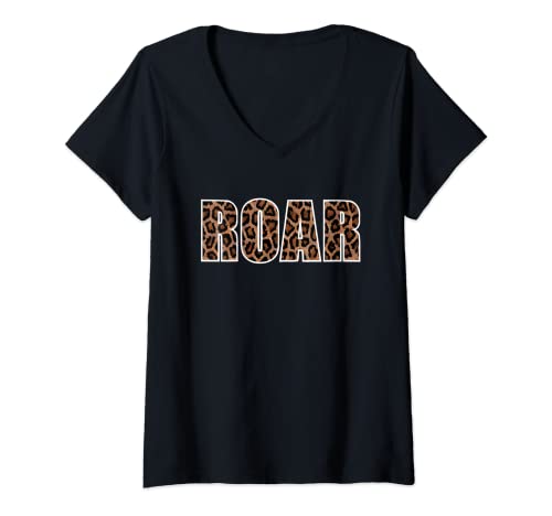 Damen Vintage Roar Leopard Print Fierce Lion Animal Print Geschenk T-Shirt mit V-Ausschnitt von Animal Print Vintage Style Gifts By DSR