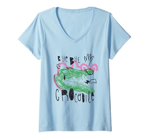 Damen Bye Bye Crocodile - Lustige Totenkopfkunst T-Shirt mit V-Ausschnitt Damen Bye Bye Crocodile - Lustige Totenkopfkunst T-Shirt mit V-Ausschnitt von Animal Pun Art