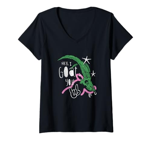 Damen Hey I Goat You! - Lustige Ziegen-Schädelkunst T-Shirt mit V-Ausschnitt Damen Hey I Goat You! - Lustige Ziegen-Schädelkunst T-Shirt mit V-Ausschnitt von Animal Pun Art