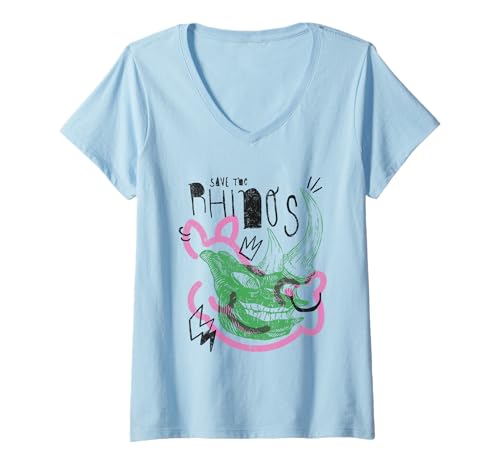 Damen Schädelkunst „Rettet die Nashörner“ T-Shirt mit V-Ausschnitt Damen Schädelkunst „Rettet die Nashörner“ T-Shirt mit V-Ausschnitt von Animal Pun Art
