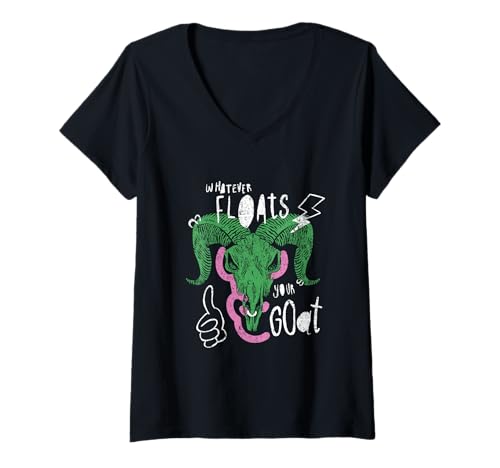 Damen Whatever Floats Your Goat - Lustige Ziegenschädel Kunst T-Shirt mit V-Ausschnitt Damen Whatever Floats Your Goat - Lustige Ziegenschädel Kunst T-Shirt mit V-Ausschnitt von Animal Pun Art