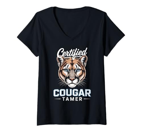 Damen Zertifizierter Puma Tamer Lustiger Humor Sarkastisches wildes Raubtier T-Shirt mit V-Ausschnitt von Animal Roar Woman Lady Partner Friend Mature Older