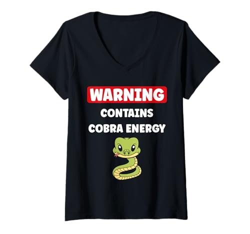 Damen Simple Snake reptile quote Warning contains Cobra T-Shirt mit V-Ausschnitt von Animal Snakes Cobra Snake Lover Funny