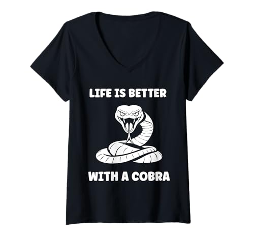 Damen Simple Snake reptile quote life better with a Cobra T-Shirt mit V-Ausschnitt von Animal Snakes Cobra Snake Lover Funny