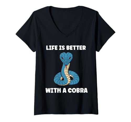 Damen Simple Snake reptile quote life better with a Cobra T-Shirt mit V-Ausschnitt von Animal Snakes Cobra Snake Lover Funny