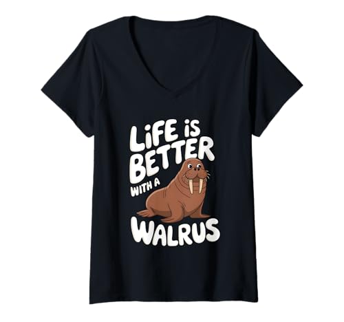 Damen Life Is Better With A Walross T-Shirt mit V-Ausschnitt von Animal Walrus Design