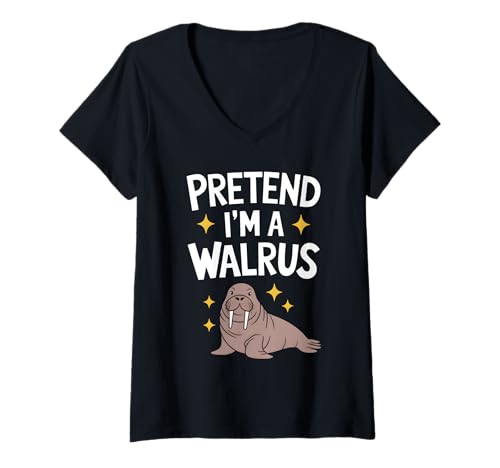 Damen Pretend I'm A Walross T-Shirt mit V-Ausschnitt Damen Pretend I'm A Walross T-Shirt mit V-Ausschnitt von Animal Walrus Design