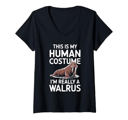 Damen This Is My Human Costume I'm Really A Walross T-Shirt mit V-Ausschnitt von Animal Walrus Design