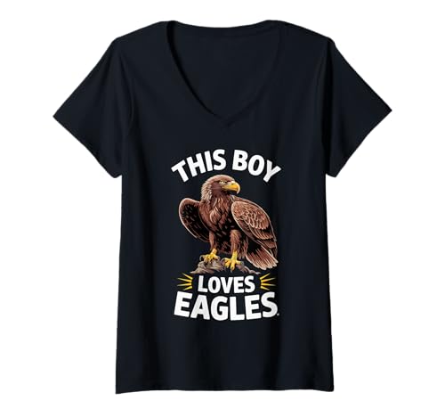 Damen Dieser Junge liebt Adler, majestätisches Vogel-Design für Adlerliebhaber T-Shirt mit V-Ausschnitt von Animal and Wildlife Enthusiast Fun Designs