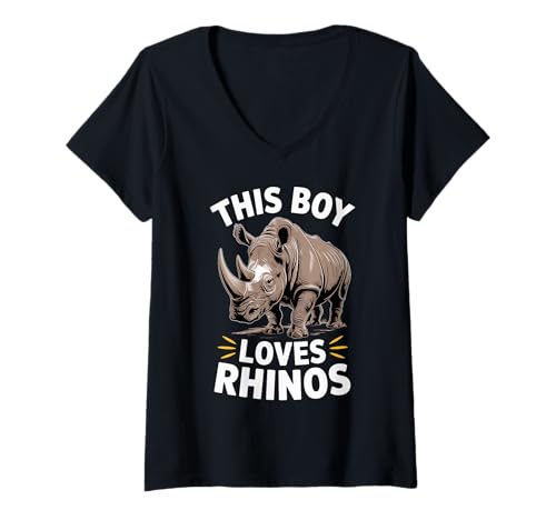 Damen Niedliches Nashorn-Erhaltungsdesign, This Boy Loves Nashorns T-Shirt mit V-Ausschnitt Damen Niedliches Nashorn-Erhaltungsdesign, This Boy Loves Nashorns T-Shirt mit V-Ausschnitt von Animal and Wildlife Lovers Designs